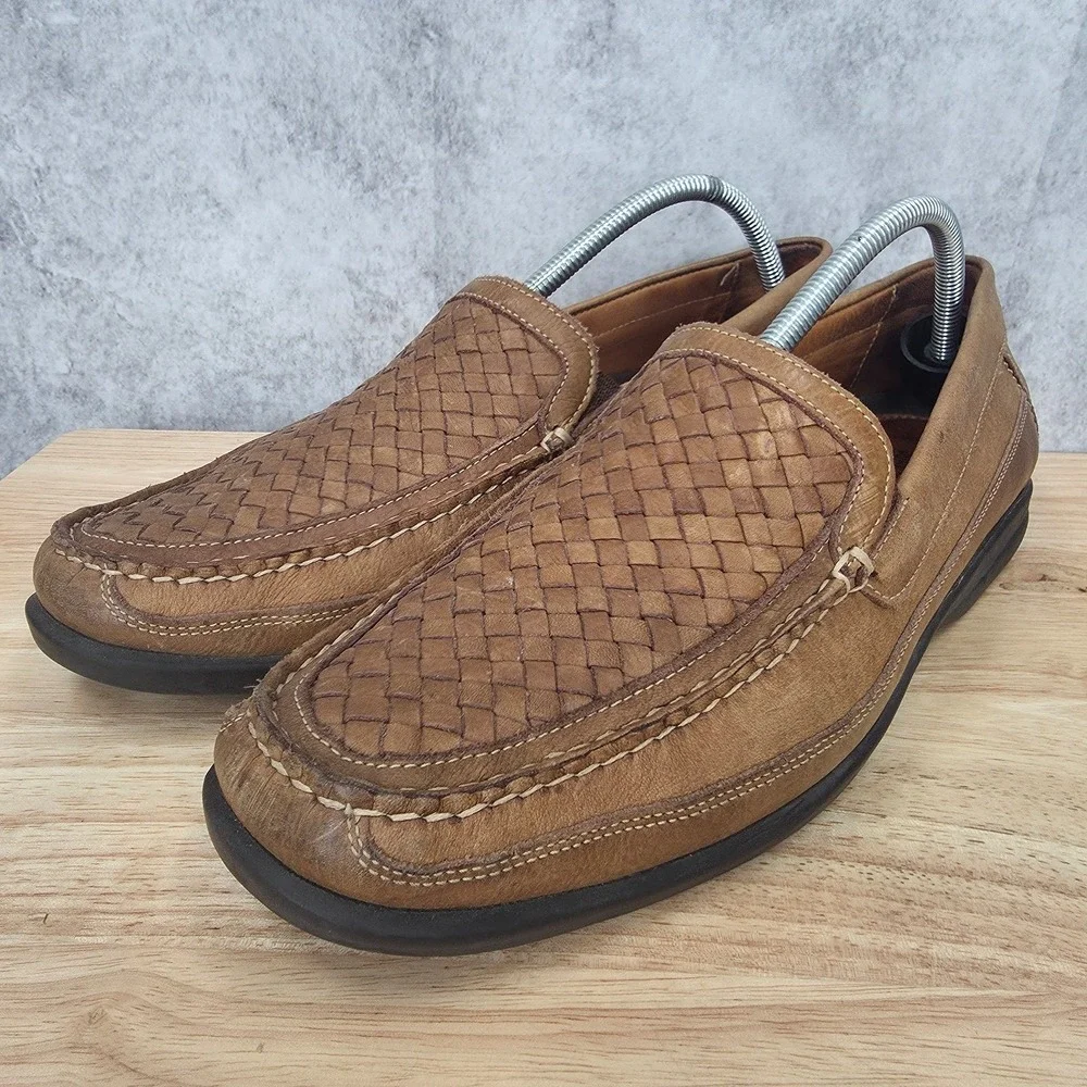 Johnston &‎ Murphy Loafers Mens 11 M Brown Weave Leather Slip On Shoes Brazil